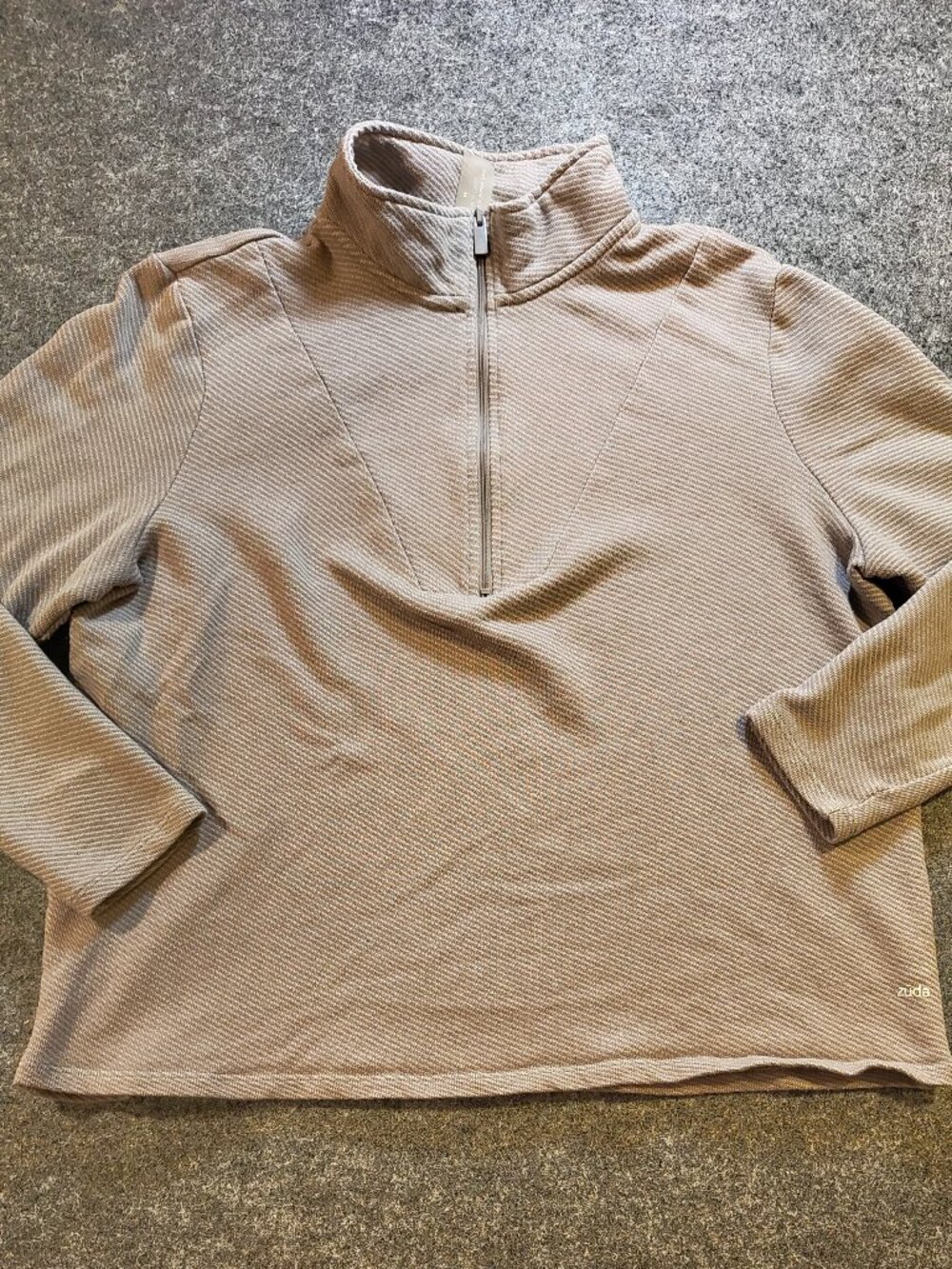 Zuda Studio Park Women’s Quarter‑Zip Pullover – Beige – M – Flaw Noted